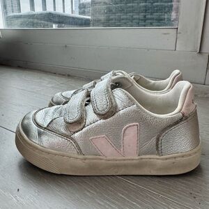 Kids Silver and Pink VEJA Sneakers